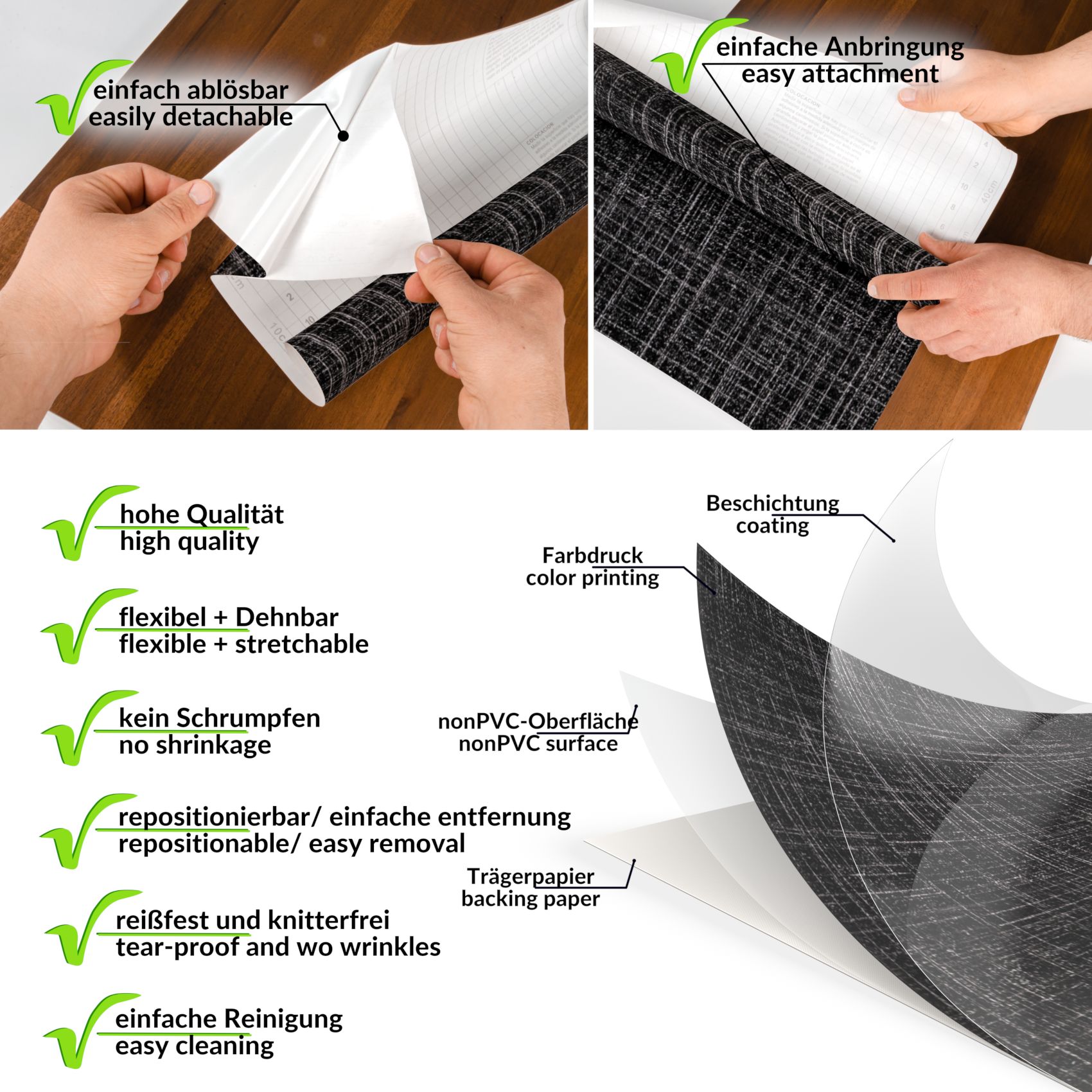 XPAK061_30 Klebefolie Möbelfolie Küche Folie selbstklebend DIY glänzend PVC-frei 0,45x3m – Leinen Anthrazit