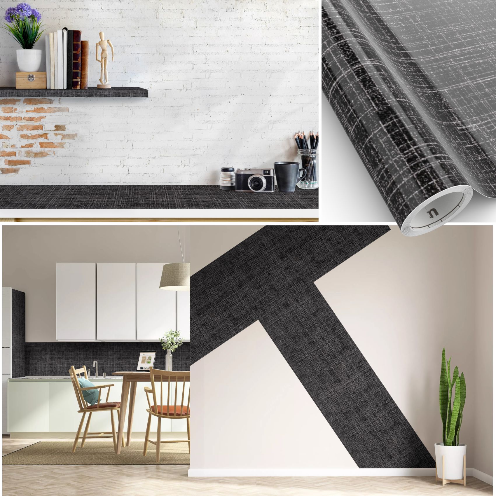 XPAK061_40 Klebefolie Möbelfolie Küche Folie selbstklebend DIY glänzend PVC-frei 0,45x3m – Leinen Anthrazit