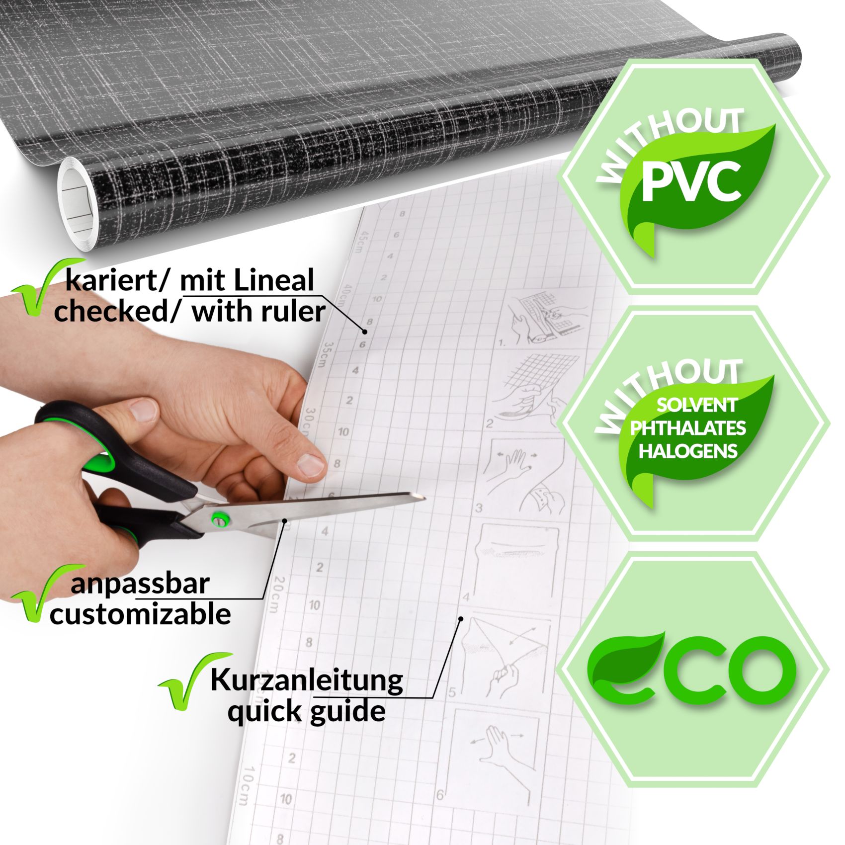 XPAK061_50 Klebefolie Möbelfolie Küche Folie selbstklebend DIY glänzend PVC-frei 0,45x3m – Leinen Anthrazit