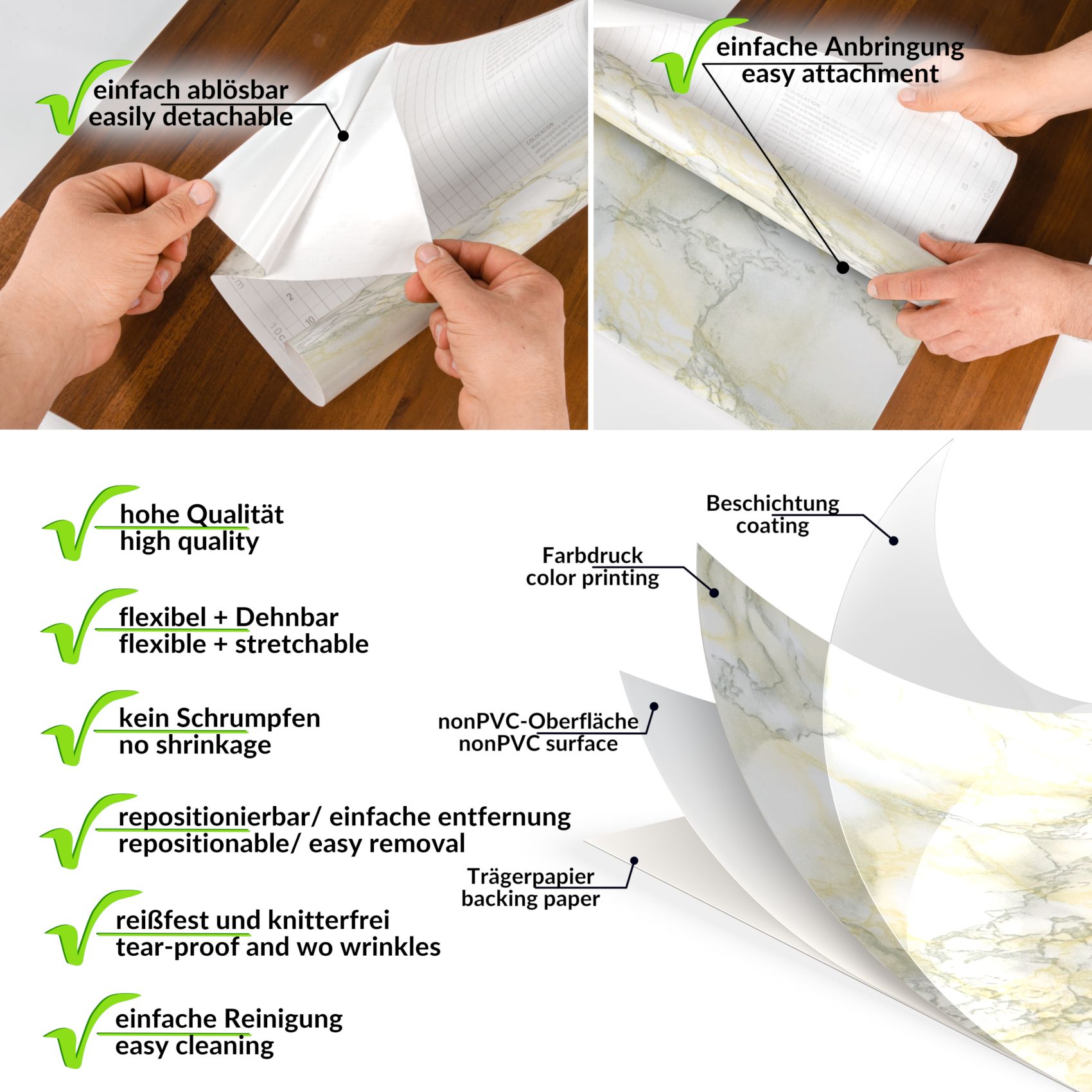 XPLD057_30 Klebefolie Möbelfolie matt selbstklebende Dekofolie Möbel 0,45x2m PVC-frei – Marmor Beige