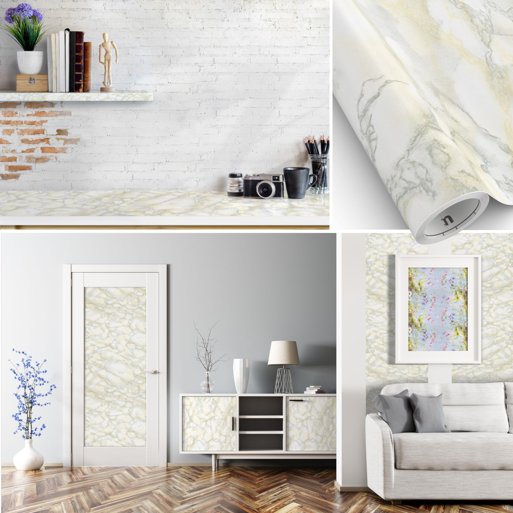 XPLD057_40 Klebefolie Möbelfolie matt selbstklebende Dekofolie Möbel 0,45x2m PVC-frei – Marmor Beige