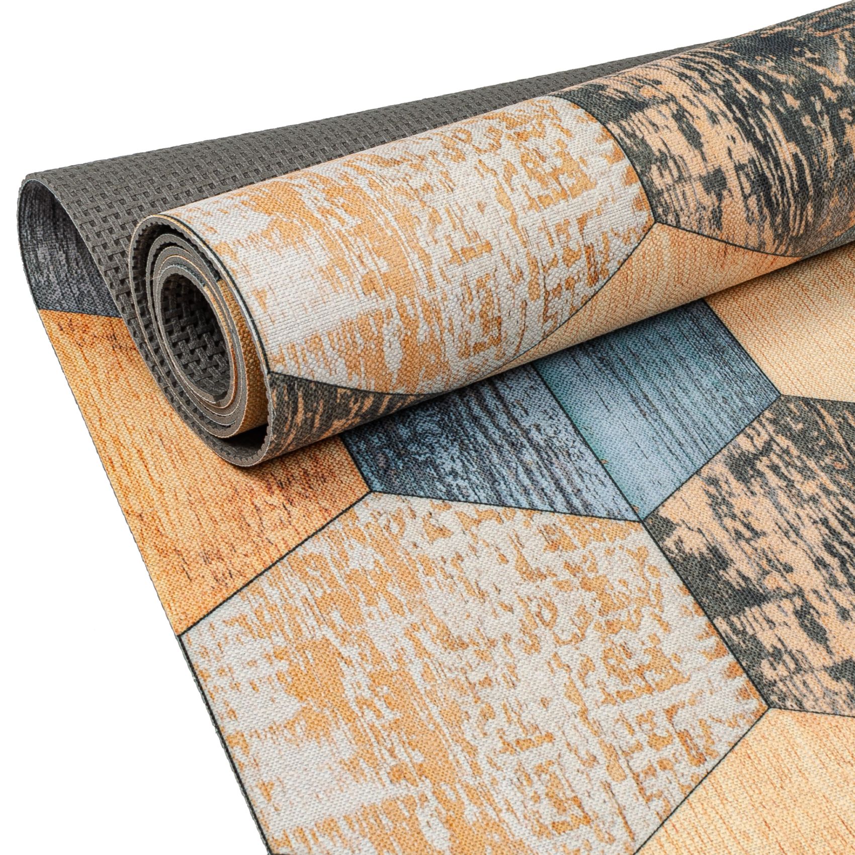ANRO Küchenläufer RANNA Hochwertig Küchenteppich Teppich Textil, Eckig, Bodenläufer 100x65cm Holz Patchwork Beige pflegeleicht