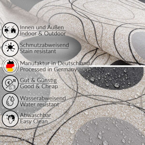 Tischdecke aus Stoff Textil Tischwäsche abwaschbar Tischtuch Baumwolle Polyester Circles Grey In-/Outdoor Tischdecke – 90x130cm, Schnittkante
