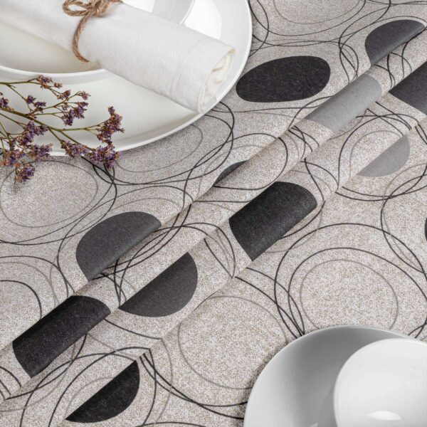 Tischdecke aus Stoff Textil Tischwäsche abwaschbar Tischtuch Baumwolle Polyester Circles Grey In-/Outdoor Tischdecke – 90x130cm, Schnittkante