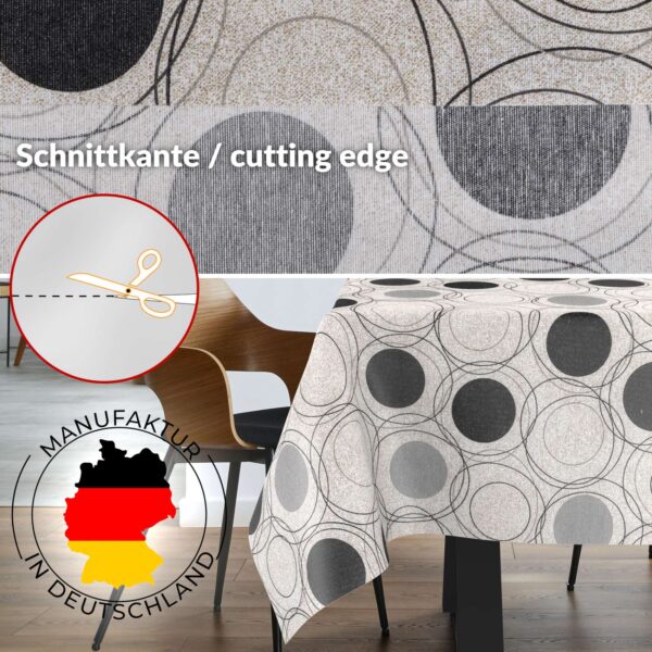 Tischdecke aus Stoff Textil Tischwäsche abwaschbar Tischtuch Baumwolle Polyester Circles Grey In-/Outdoor Tischdecke – 90x130cm, Schnittkante