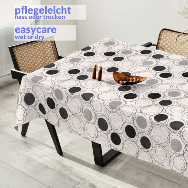 Tischdecke aus Stoff Textil Tischwäsche abwaschbar Tischtuch Baumwolle Polyester Circles Grey In-/Outdoor Tischdecke – 90x130cm, Schnittkante