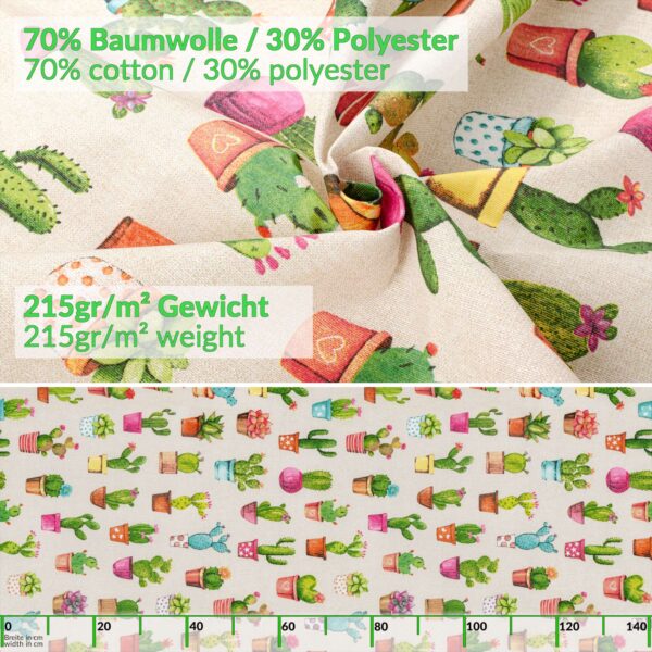 Tischdecke aus Stoff Textil Tischwäsche abwaschbar Tischtuch Baumwolle Polyester Cactus In-/Outdoor Tischdecke – 90x130cm, Schnittkante