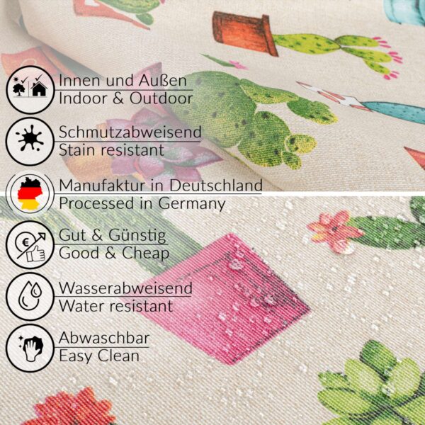 Tischdecke aus Stoff Textil Tischwäsche abwaschbar Tischtuch Baumwolle Polyester Cactus In-/Outdoor Tischdecke – 90x130cm, Schnittkante