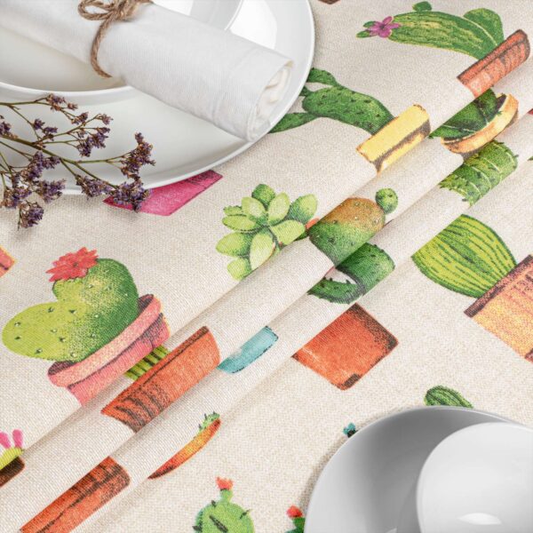 Tischdecke aus Stoff Textil Tischwäsche abwaschbar Tischtuch Baumwolle Polyester Cactus In-/Outdoor Tischdecke – 90x130cm, Schnittkante