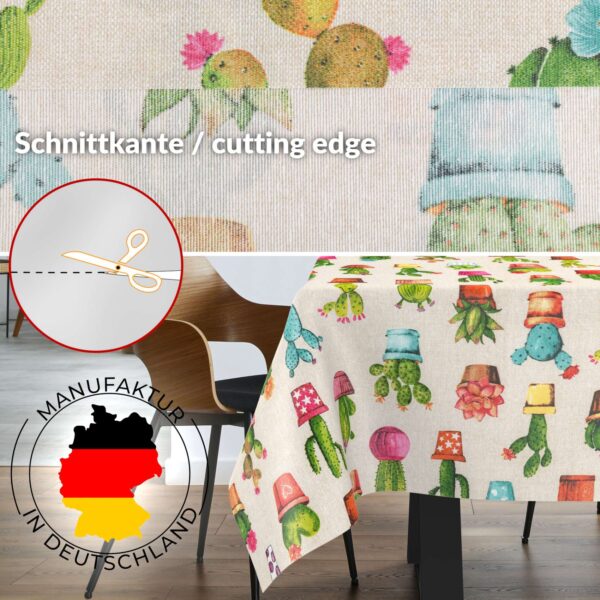 Tischdecke aus Stoff Textil Tischwäsche abwaschbar Tischtuch Baumwolle Polyester Cactus In-/Outdoor Tischdecke – 90x130cm, Schnittkante