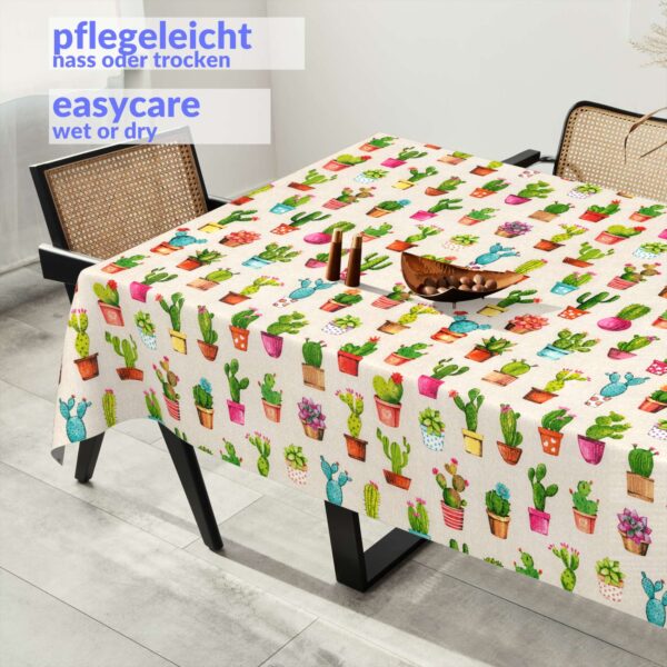 Tischdecke aus Stoff Textil Tischwäsche abwaschbar Tischtuch Baumwolle Polyester Cactus In-/Outdoor Tischdecke – 90x130cm, Schnittkante