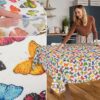 Tischdecke aus Stoff Textil Tischwäsche abwaschbar Tischtuch Baumwolle Polyester Colorful Butterflies In-/Outdoor Tischdecke