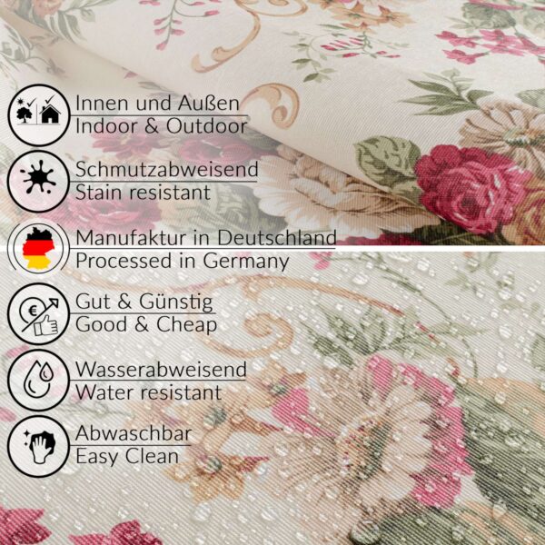 Tischdecke aus Stoff Textil Tischwäsche abwaschbar Tischtuch Baumwolle Polyester Roses In-/Outdoor Tischdecke – 90x130cm, Schnittkante