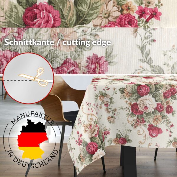 Tischdecke aus Stoff Textil Tischwäsche abwaschbar Tischtuch Baumwolle Polyester Roses In-/Outdoor Tischdecke – 90x130cm, Schnittkante