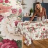 Tischdecke aus Stoff Textil Tischwäsche abwaschbar Tischtuch Baumwolle Polyester Roses In-/Outdoor Tischdecke