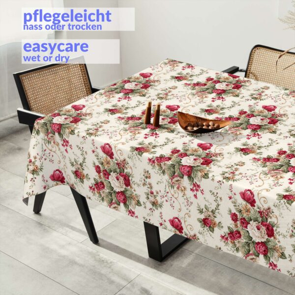 Tischdecke aus Stoff Textil Tischwäsche abwaschbar Tischtuch Baumwolle Polyester Roses In-/Outdoor Tischdecke – 90x130cm, Schnittkante