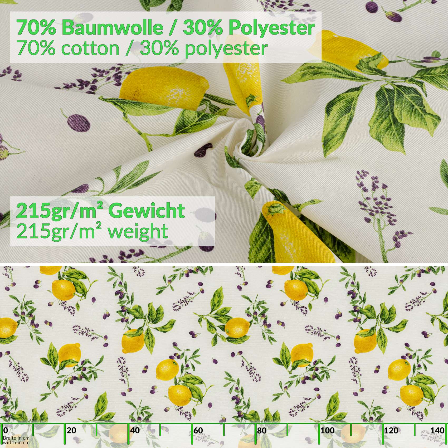 MRT68774_20 Tischdecke aus Stoff Textil Tischwäsche abwaschbar Tischtuch Baumwolle Polyester Lemon In-/Outdoor Tischdecke – 90x130cm, Schnittkante