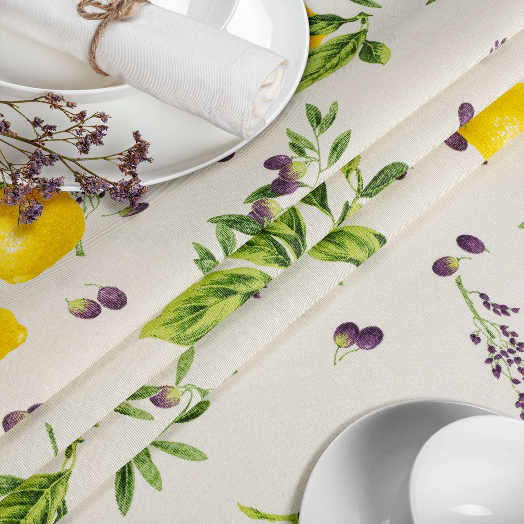 MRT68774_60 Tischdecke aus Stoff Textil Tischwäsche abwaschbar Tischtuch Baumwolle Polyester Lemon In-/Outdoor Tischdecke – 90x130cm, Schnittkante