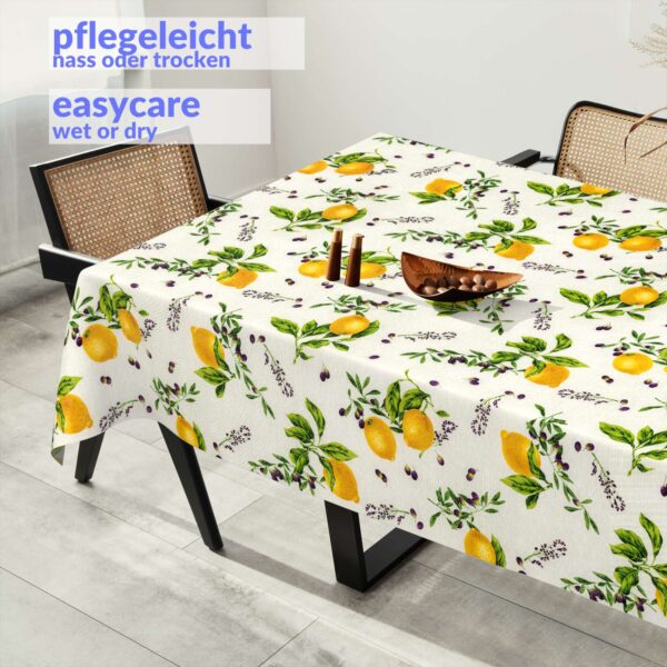 Tischdecke aus Stoff Textil Tischwäsche abwaschbar Tischtuch Baumwolle Polyester Lemon In-/Outdoor Tischdecke – 90x130cm, Schnittkante
