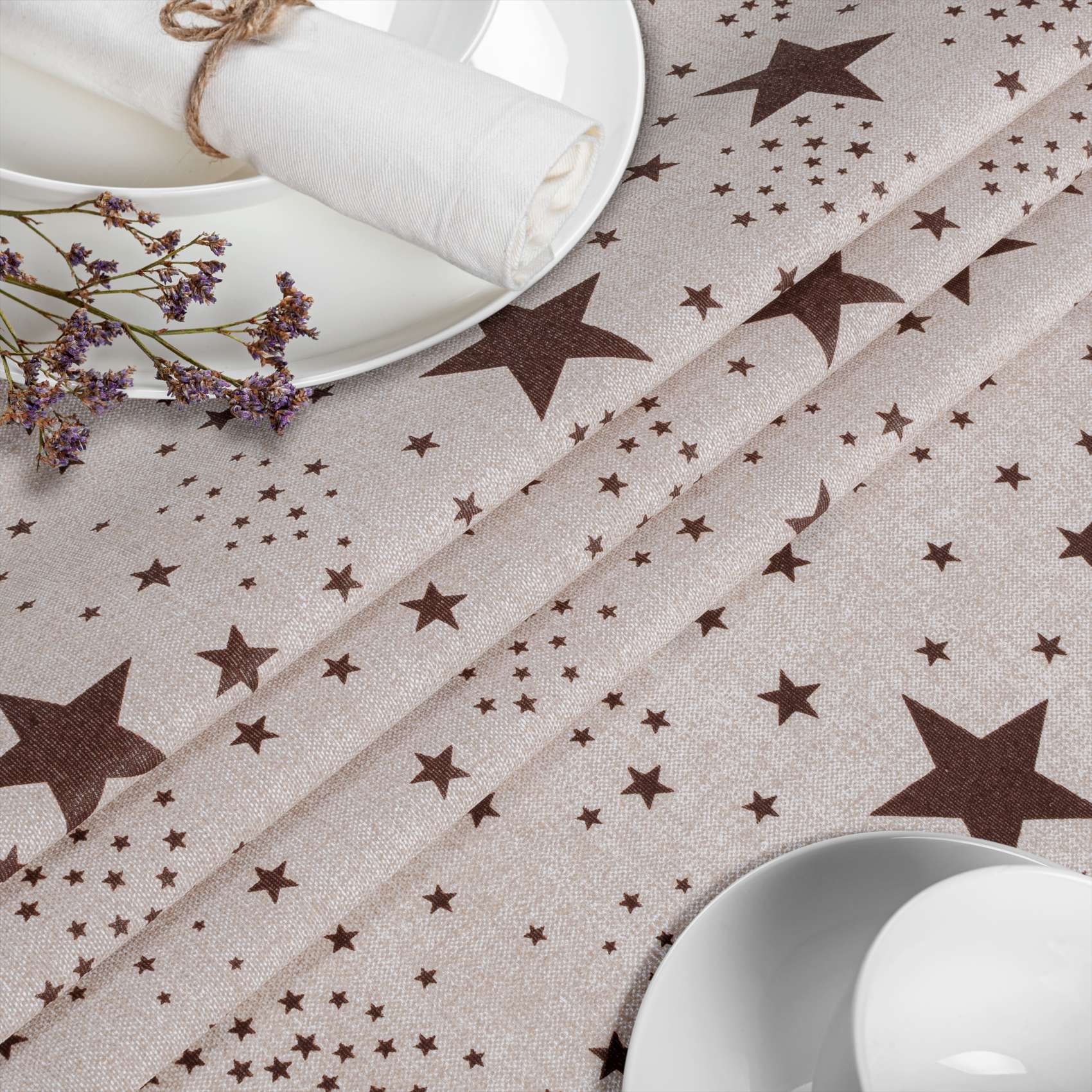 Weihnachtstischdecke Textil Tischdecke Tischwäsche abwaschbar Tischtuch Baumwolle Polyester Christmas Stars – 220x140cm, Schnittkante
