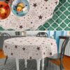 Weihnachtstischdecke Textil Tischdecke Tischwäsche abwaschbar Tischtuch Baumwolle Polyester Christmas Stars – Rund 100cm, Schnittkante
