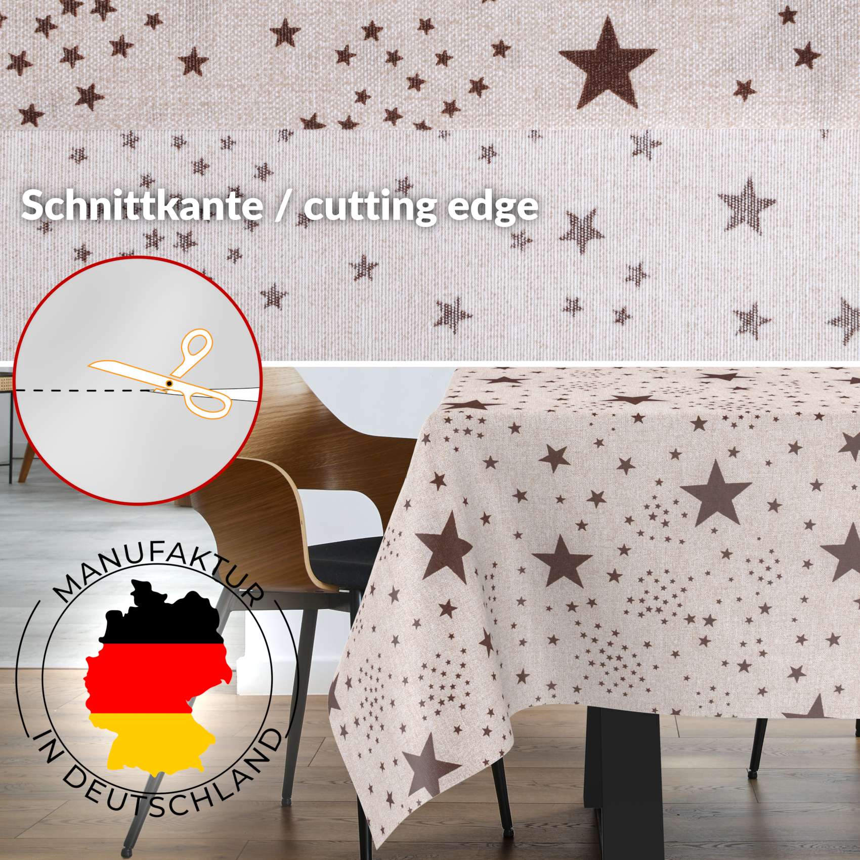 Weihnachtstischdecke Textil Tischdecke Tischwäsche abwaschbar Tischtuch Baumwolle Polyester Christmas Stars – 400x140cm, Schnittkante