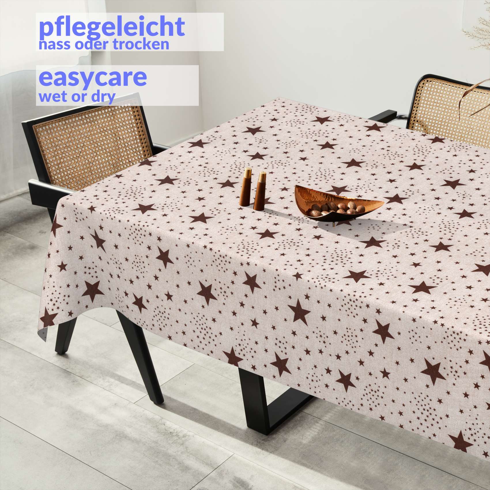 Weihnachtstischdecke Textil Tischdecke Tischwäsche abwaschbar Tischtuch Baumwolle Polyester Christmas Stars – 500x140cm (5m), Schnittkante