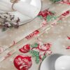 MRT68848_60-7 Weihnachtstischdecke Textil Tischdecke Tischwäsche abwaschbar Tischtuch Baumwolle Polyester Stern Kugel Rot Beige – 140x140cm, Schnittkante