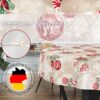 MRT68848_RU_30-1 Weihnachtstischdecke Textil Tischdecke Tischwäsche abwaschbar Tischtuch Baumwolle Polyester Stern Kugel Rot Beige – Rund 120cm, Schnittkante
