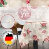 Weihnachtstischdecke Textil Tischdecke Tischwäsche abwaschbar Tischtuch Baumwolle Polyester Stern Kugel Rot Beige – 90x130cm, Schnittkante