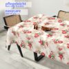 Weihnachtstischdecke Textil Tischdecke Tischwäsche abwaschbar Tischtuch Baumwolle Polyester Stern Kugel Rot Beige – 90x130cm, Schnittkante