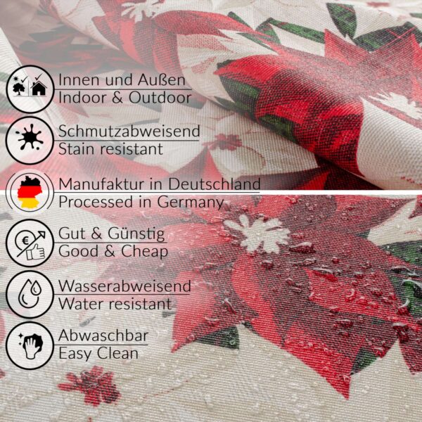 Weihnachtstischdecke Textil Tischdecke Tischwäsche abwaschbar Tischtuch Baumwolle Polyester Christmas Flower – 90x130cm, Schnittkante