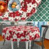 MRT68850_RU_70-1 Weihnachtstischdecke Textil Tischdecke Tischwäsche abwaschbar Tischtuch Baumwolle Polyester Christmas Flower – Rund 120cm, Schnittkante