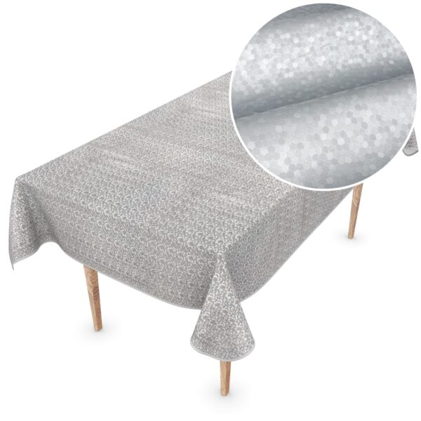 Wachstuch Tischdecke Soft Premium Wachstischdecke 0,5mm Stärke Punkte Damast Mehrfarbig mit Saum – Silber, 110x150cm