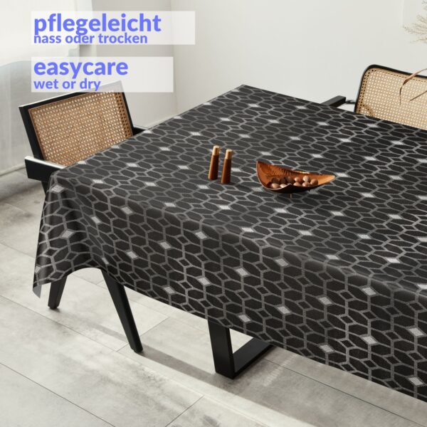 Wachstuchtischdecke abwaschbar Premium Leinenprägung Gartentischdecke Geometrie Grau Breite 140cm – 100x140cm, Schnittkante