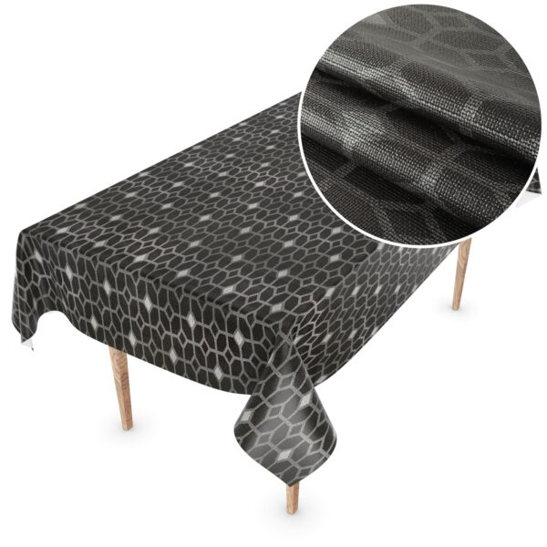 Wachstuchtischdecke abwaschbar Premium Leinenprägung Gartentischdecke Geometrie Grau Breite 140cm – 100x140cm, Schnittkante