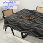 Wachstuchtischdecke abwaschbar Premium Leinenprägung Gartentischdecke Wellen Grau Breite 140cm