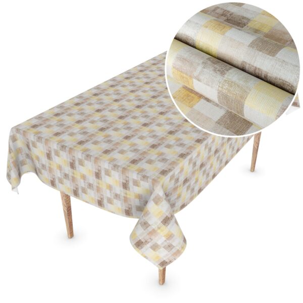 Wachstuchtischdecke Wachstuch Tischdecke abwaschbar Premium Prägung Gartentischdecke Karo Beige Breite 140cm – 100x140cm, Schnittkante