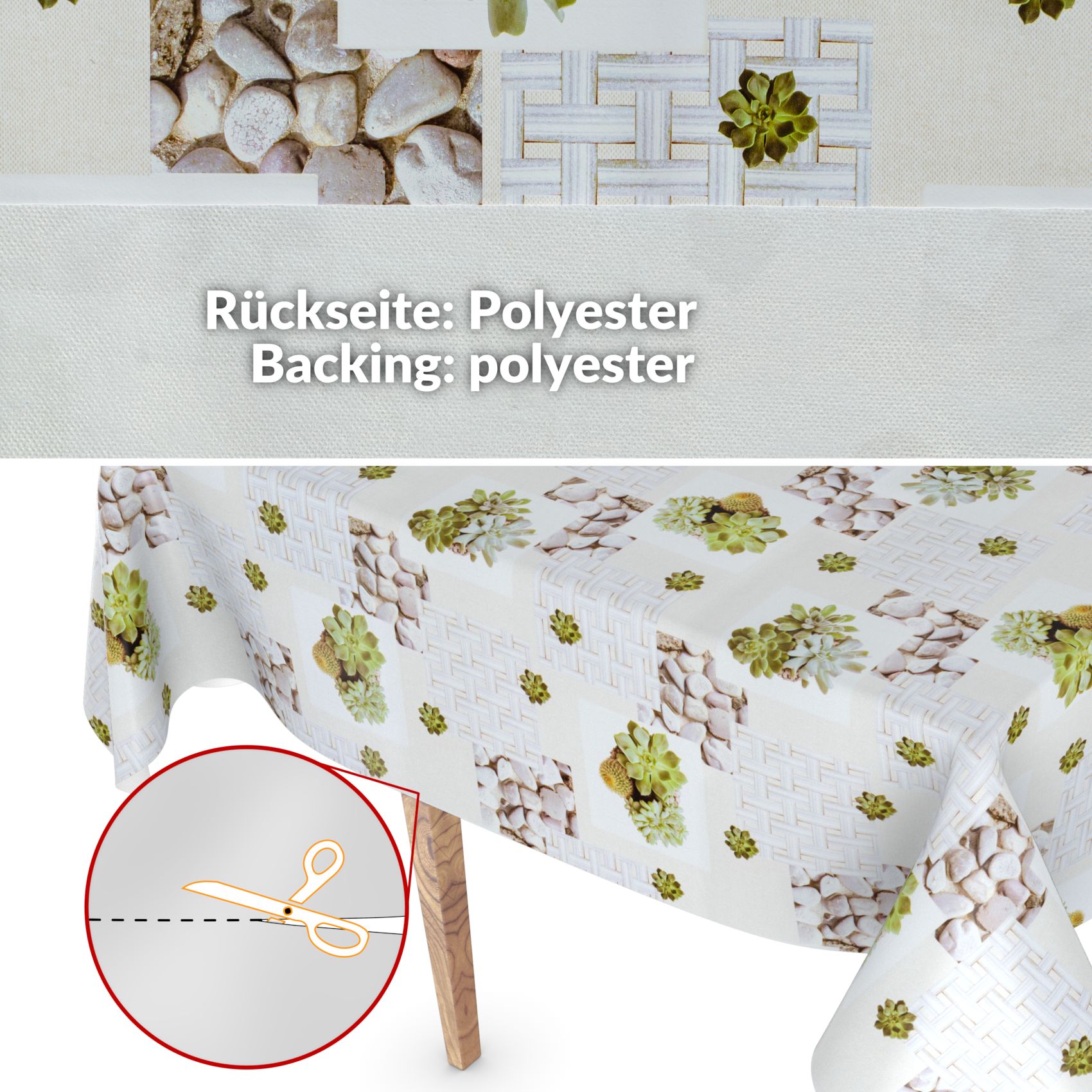 BRMI5151_34-9 Wachstuchtischdecke Wachstuch Tischdecke abwaschbar rechteck, rund, oval hochwertige Bedruckung Gartentischdecke MIMOSA Steine Spa Breite 140cm – 100x140cm, Schnittkante