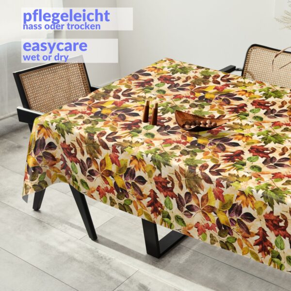 Wachstuchtischdecke Wachstuch Tischdecke abwaschbar rechteck, rund, oval hochwertige Bedruckung Gartentischdecke MIMOSA Herbst Blätter Breite 140cm – 100x140cm, Schnittkante
