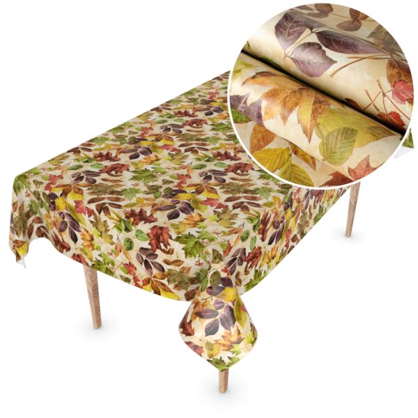 Wachstuchtischdecke Wachstuch Tischdecke abwaschbar rechteck, rund, oval hochwertige Bedruckung Gartentischdecke MIMOSA Herbst Blätter Breite 140cm – 100x140cm, Schnittkante