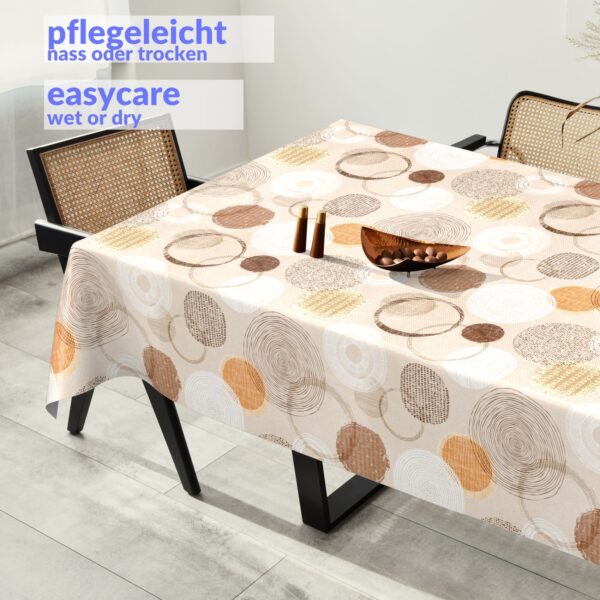 Wachstuchtischdecke Wachstuch Tischdecke abwaschbar rechteck, rund, oval hochwertige Bedruckung Gartentischdecke MIMOSA Kreise Beige Ornamente Breite 140cm – 100x140cm, Schnittkante