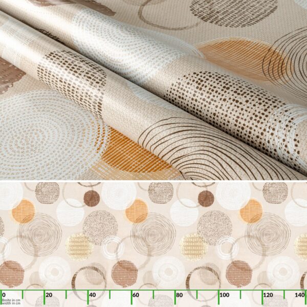 Wachstuchtischdecke Wachstuch Tischdecke abwaschbar rechteck, rund, oval hochwertige Bedruckung Gartentischdecke MIMOSA Kreise Beige Ornamente Breite 140cm – 100x140cm, Schnittkante