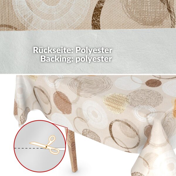 Wachstuchtischdecke Wachstuch Tischdecke abwaschbar rechteck, rund, oval hochwertige Bedruckung Gartentischdecke MIMOSA Kreise Beige Ornamente Breite 140cm – 100x140cm, Schnittkante