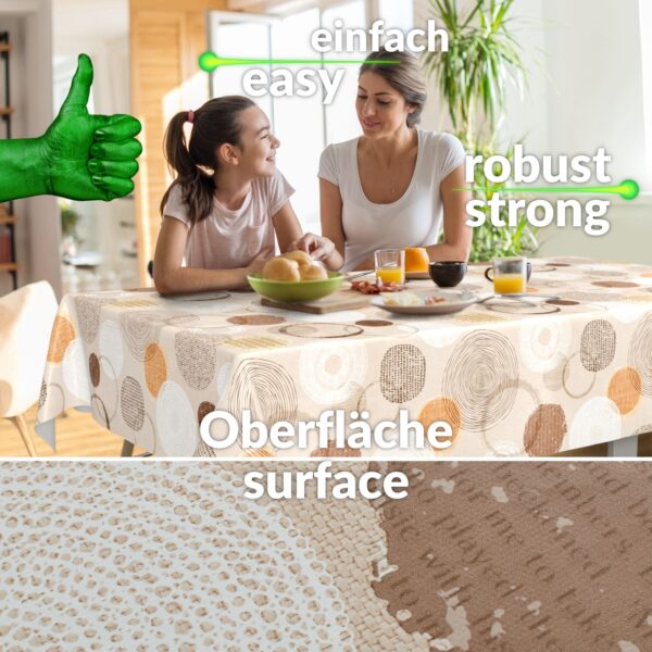 Wachstuchtischdecke Wachstuch Tischdecke abwaschbar rechteck, rund, oval hochwertige Bedruckung Gartentischdecke MIMOSA Kreise Beige Ornamente Breite 140cm – 100x140cm, Schnittkante