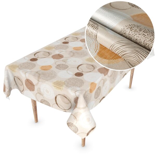 Wachstuchtischdecke Wachstuch Tischdecke abwaschbar rechteck, rund, oval hochwertige Bedruckung Gartentischdecke MIMOSA Kreise Beige Ornamente Breite 140cm – 100x140cm, Schnittkante