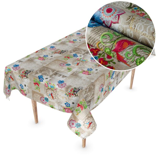 Wachstuchtischdecke Wachstuch Tischdecke abwaschbar rechteck, rund, oval hochwertige Bedruckung Gartentischdecke MIMOSA Kolibri Love Breite 140cm – 100x140cm, Schnittkante