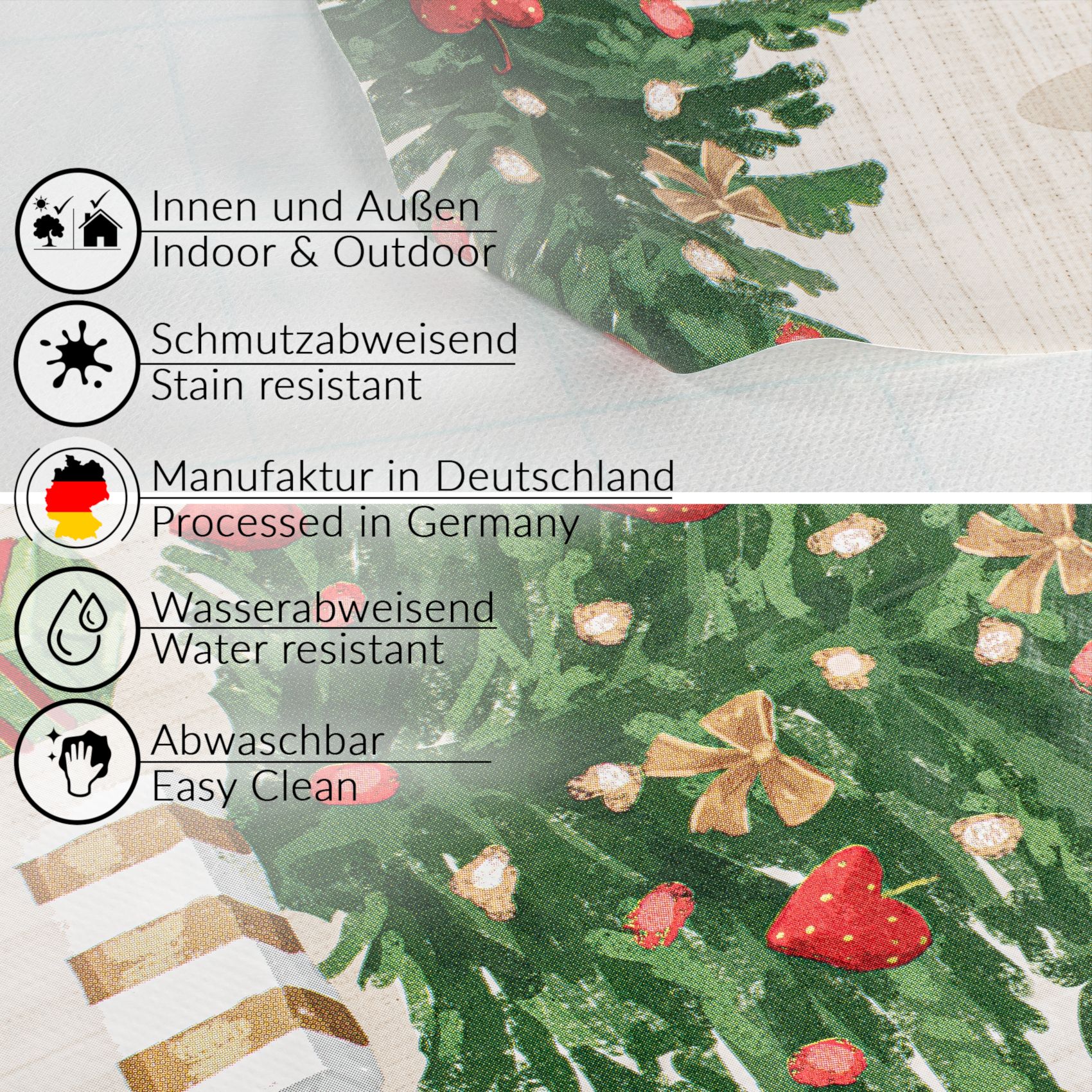 C001531C_40-18 Weihnachtstischdecke Wachstuch Weihnachten Tischdecke abwaschbar Teddybär Tannenbaum – Oval 160x140cm, Schnittkante