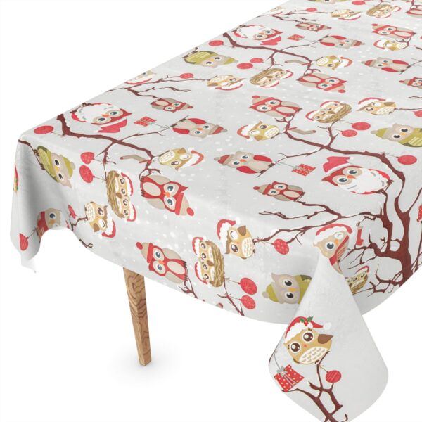 Weihnachtstischdecke Wachstuch Tischdecke abwaschbar Wachstischdecke Weihnachten Xmas Eule – 90x130cm, Schnittkante