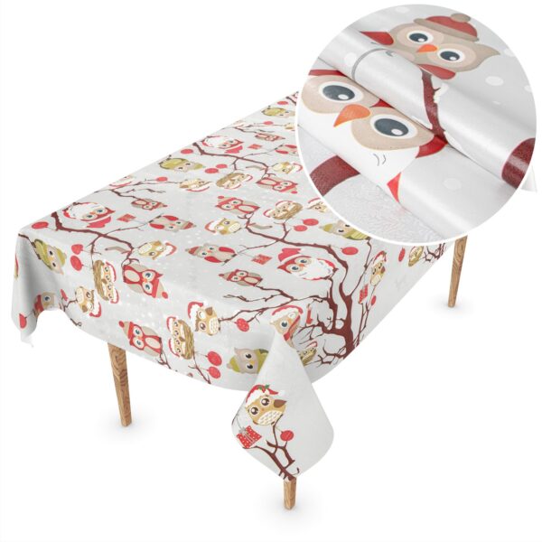 Weihnachtstischdecke Wachstuch Tischdecke abwaschbar Wachstischdecke Weihnachten Xmas Eule – 90x130cm, Schnittkante